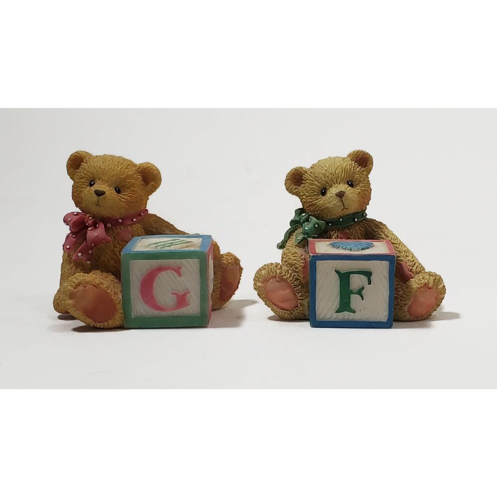 Vintage Enesco Priscilla Hillman Cherished Teddies F And G Block Figurines 1995